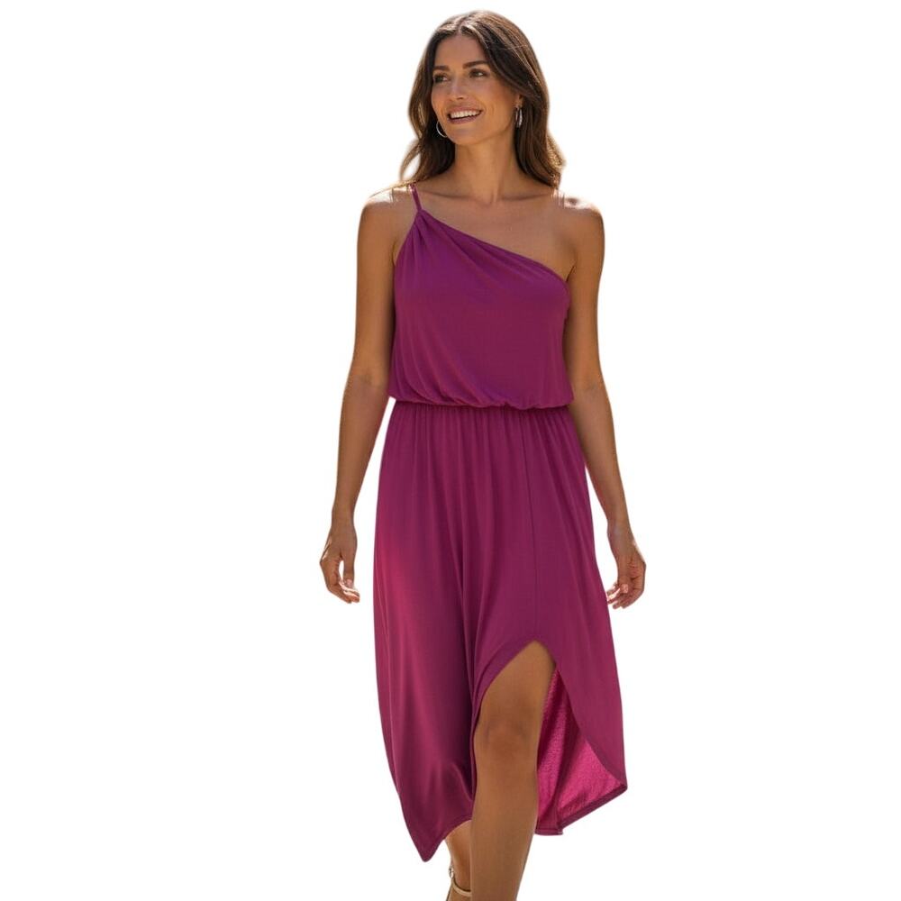 ✨ VELVET Graham Spencer Fuchsia One Shoulder Dress M NWT Asymmetrical 💖 - Picture 9 of 9